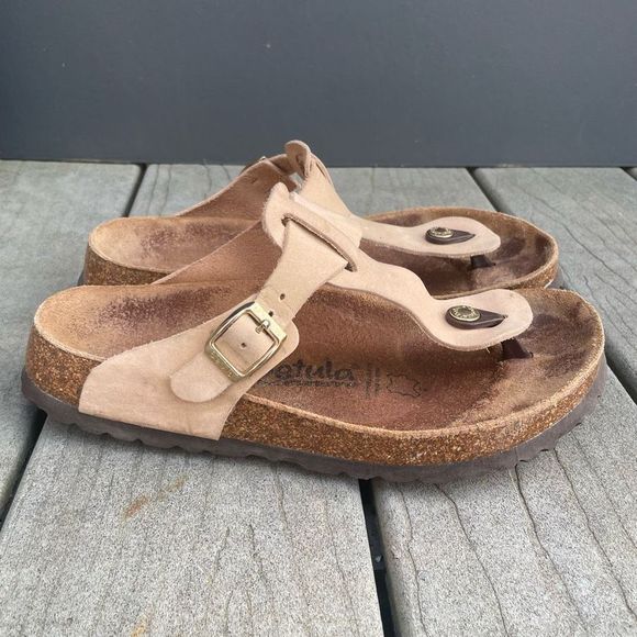 Birkenstock Shoes - Birkenstock Betula Womens Size EU 38 US 8 Beige Leather Slide Sandals Flip Flop